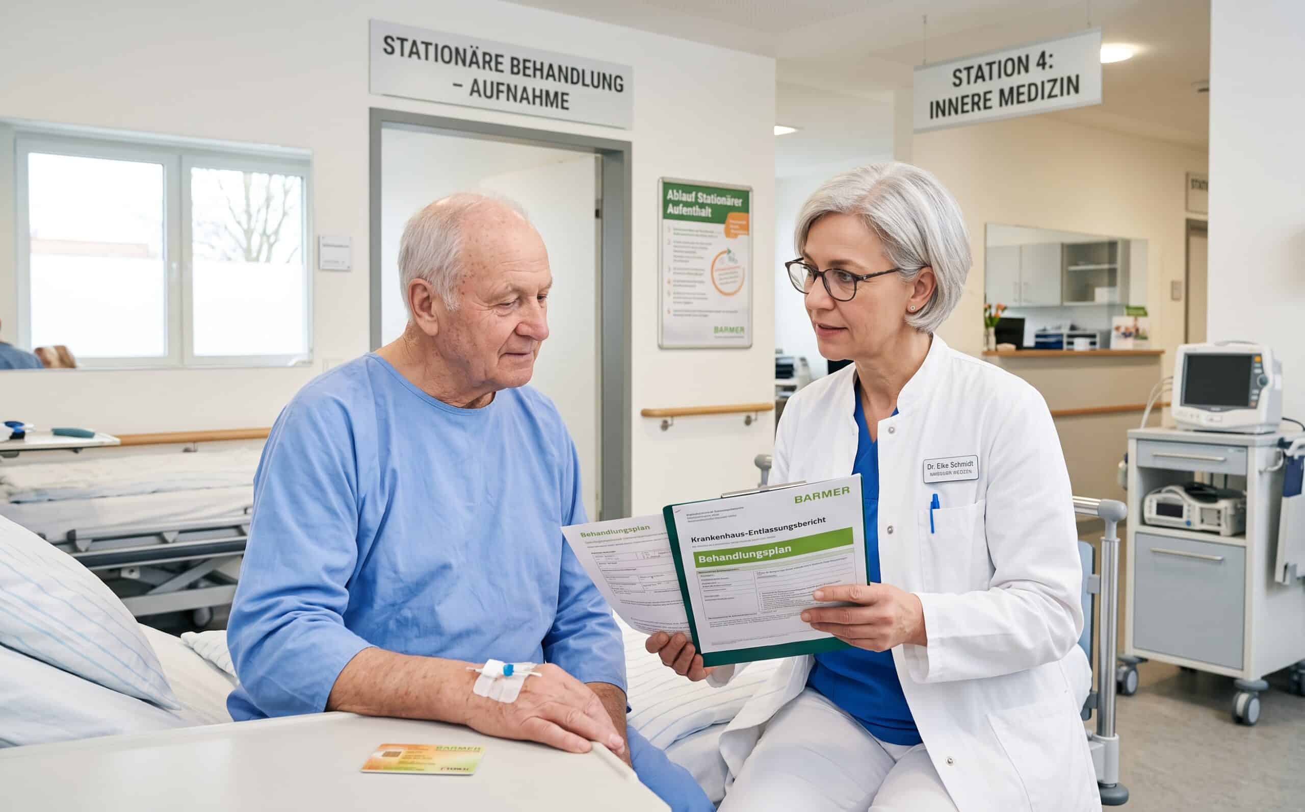 Arzt nimmt einen Patienten stationär im Krankenhaus auf
